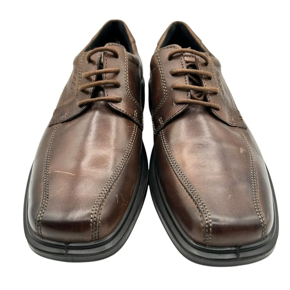 ECCO Men Brown Leather Derby Square Toe Lace Up Dress Shoes Comfort Size 40 US 6